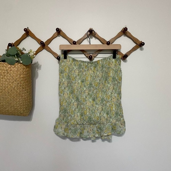 Green and Yellow Ruched Bubble Mini Skirt - Picture 2 of 4